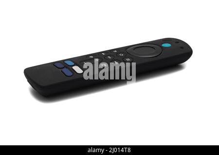 The best tv remote control, also controlled by voice. Isolated on white background. Stock Photo