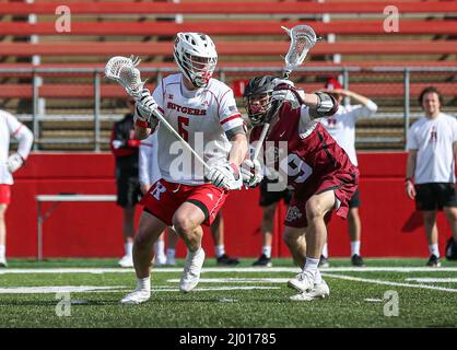 Piscataway, NJ, USA. 15th Mar, 2022. Rutgers midfielder Tommy Coyne (6) during an NCAA lacrosse game between the Lafayette Leopards and the Rutgers Scarlet Knights at SHI Stadium in Piscataway, NJ. Rutgers defeated Lafayette 22-10. Mike Langish/Cal Sport Media. Credit: csm/Alamy Live News Stock Photo