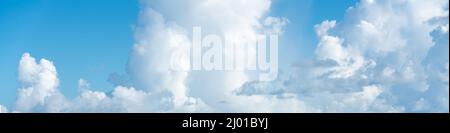Panorama of blue sky with white clouds in clear weather Stock Photo
