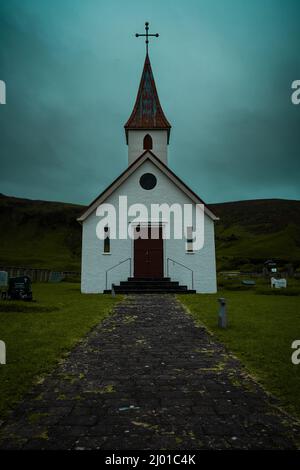 Local chruch in the icelandic wilderness. Stock Photo