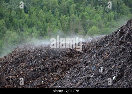 Compost heap and some smog from it. High quality photo Stock Photo