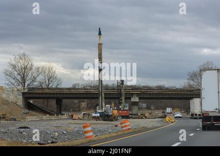 Under renovation road repair bridge reconstruction on US highway Stock Photo