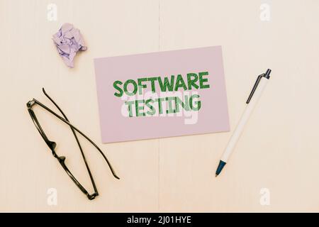 Handwriting text Software Testing. Concept meaning investigation provide information about the quality of it Flashy School Office Supplies, Teaching Stock Photo
