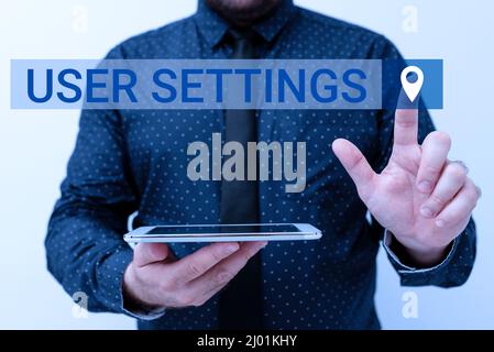 Hand writing sign User Settings. Business concept Configuration of appearance Operating System Personalized Presenting New Technology Ideas Discussing Stock Photo