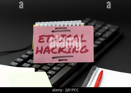 Sign displaying Ethical Hacking. Internet Concept a legal attempt of cracking a network for penetration testing Typing Online Website Informations Stock Photo