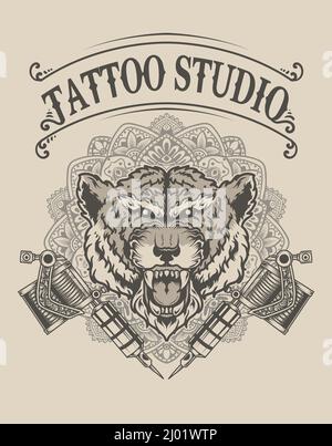 illustration vintage tattoo studio logo Stock Vector