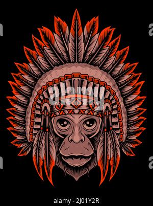 illustration indian apache monkey head Stock Vector
