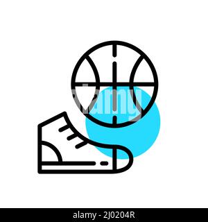 Physical education and sports line art icon. Basketball and a sneaker. Pixel perfect, editable stroke fun color Stock Vector