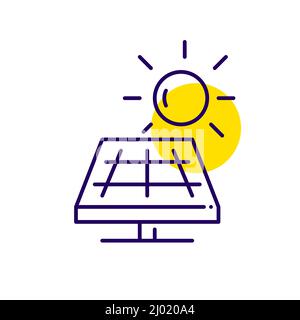 Solar panels for power generation. Green sustainable alternative energy source. Pixel perfect, editable stroke fun color icon Stock Vector
