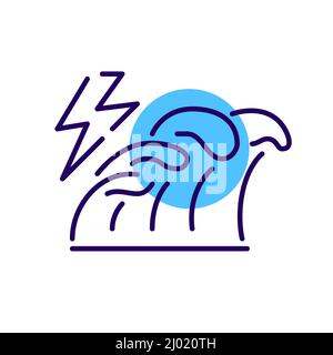 Tidal wave power generation. Sustainable renewable energy sources. Pixel perfect, editable stroke fun color icon Stock Vector