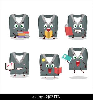 A picture of gray school vest cartoon character concept reading an amusing book. Vector illustration Stock Vector