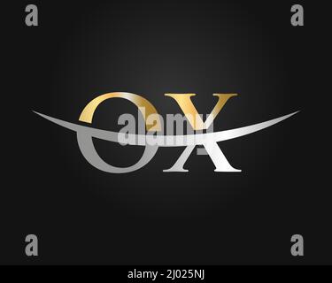 Creative golden letter OX o x logo with leading lines and road concept ...