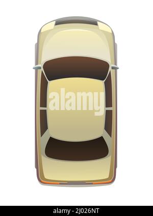 White automobile. View from above. Modern car. Cartoon cute style illustration. Object isolated on white background. Vector. Stock Vector