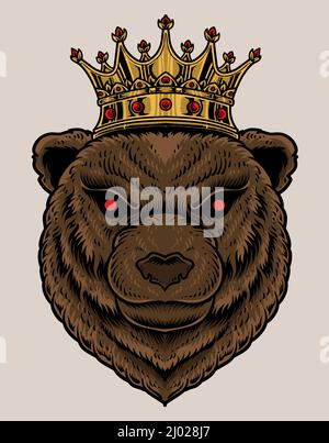 illustration bear head with king crown Stock Vector