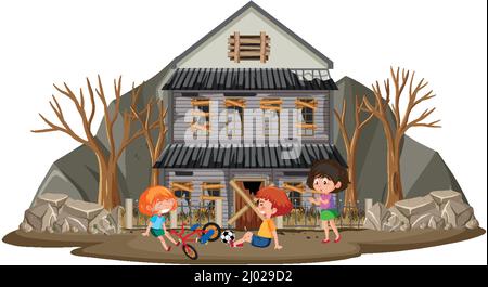 Isolated scene with abandoned house illustration Stock Vector
