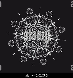 Grunge mandala. The art of tattooing. Highly detailed vintage black and white vector illustration, hand-drawn Stock Vector