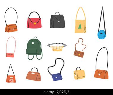 Set of Different Bags Isolated. Stock Vector