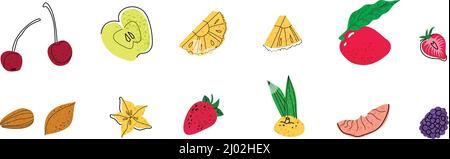 Set of fruit illustration. Cocktail garnish.  Stock Vector