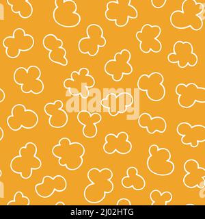Seamless pattern with popcorn. Hand drawn pop corn with caramel for cinema. Vector illustration in doodle style on white background Stock Vector