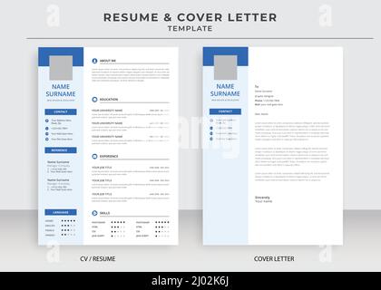 Resume and Cover Letter Template, Minimalist resume cv template, Cv professional jobs resumes Stock Vector
