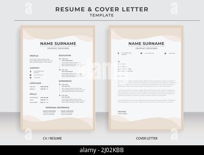 Resume and Cover Letter Template, Minimalist resume cv template, Cv professional jobs resumes Stock Vector
