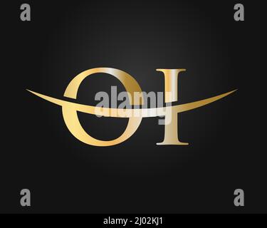 Creative golden letter Oi o i logo with leading lines and road concept ...