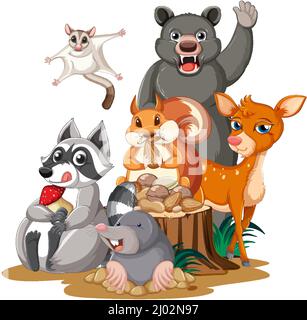 Many animals in the park illustration Stock Vector