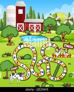 A farm boardgame template illustration Stock Vector