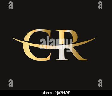 CR C R Letter Logo Design with Swoosh and Black Brush Stroke. Modern ...