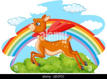 Cute deer jumping over the bush illustration Stock Vector