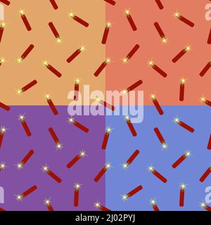 set of seamless patterns with fireworks cylinder with burning wick. Explosives for mining operations. Ornament for decoration and printing on fabric. Stock Vector