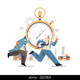 overworked arab businessmen with stopwatch running in office hurry at work deadline time management concept Stock Vector