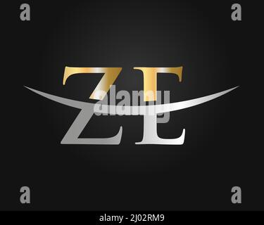 premium ZE logo monogram with gold circle frame. luxury initials design ...
