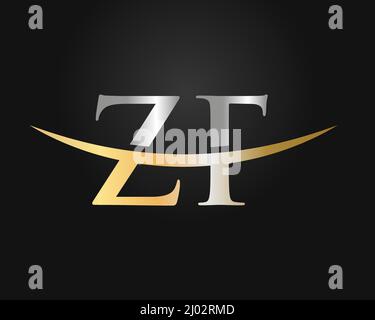 premium ZF logo monogram with gold circle frame. luxury initials design ...