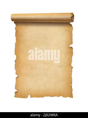 Old mediaeval paper sheet. Parchment scroll isolated on white background Stock Photo