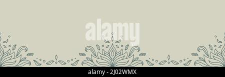 leaves hand drawn botanical floral seamless border pattern in trendy organic natural folk style. Stock Vector