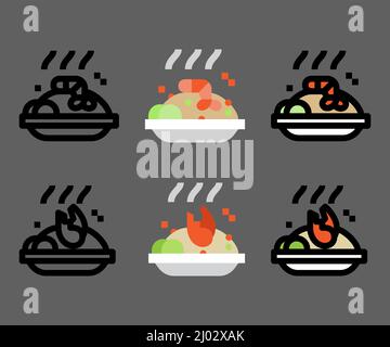 fry rice with crab and shrimp icon vector set for decoration, website, web, presentation, printing, banner, logo, poster design, etc. Stock Vector