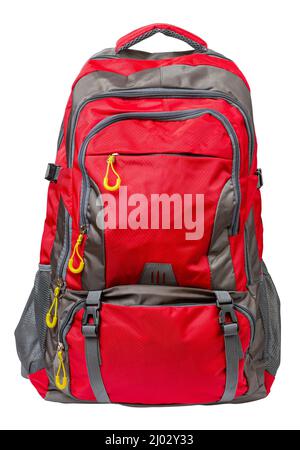 Big backpack. Red backpack. Isolate on a white background. Stock Photo