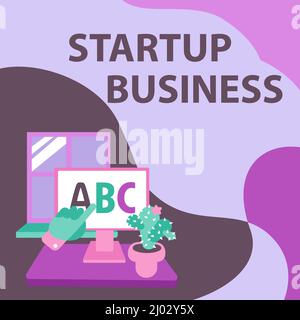 Text caption presenting Start Up Business. Word Written on Engaging to a New Venture Fresh Trading and Selling Hand Showing Letters Pointing Web Stock Photo