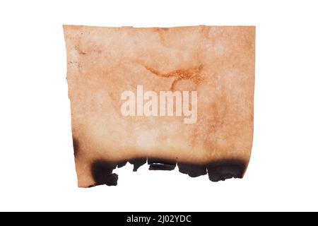 old paper with burnt edges isolated on white background. High quality photo Stock Photo