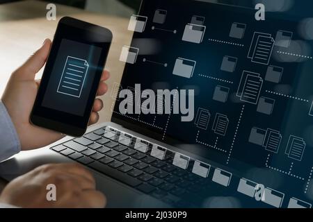 Document Management System (DMS) Businessman working manage files documentation Stock Photo