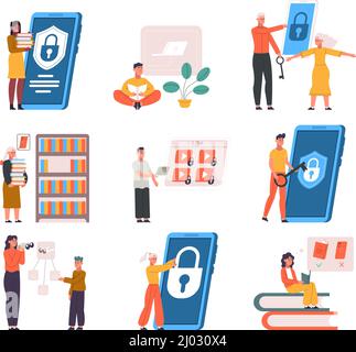 Parent digital control, kids software content and media access. Safe social media and internet for children vector illustration set. Parenting kids Stock Vector