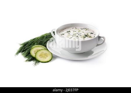 Bulgarian tarator sour milk soup in bowl isolated on white background Stock Photo