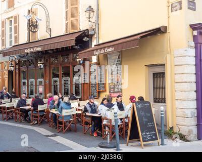 Typical French cafe life in Cluny, Saone-et-Loire, Burgundy, France, Europe Stock Photo