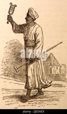 1890's illustration of an Abyssinian  (Ethiopian) Priest. Religion in Ethiopia consists of a number of faiths, mostly Christian, Orthodox Ethiopia,  Pentay and Roman Catholic,  around 67%. Also Islam about 31%. and a longstanding  small Jewish community known as Ethiopian Jews. Stock Photo