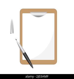 Clip board with blank paper and pen isolated on white background. Template, Mock up. Vector illustration Stock Vector