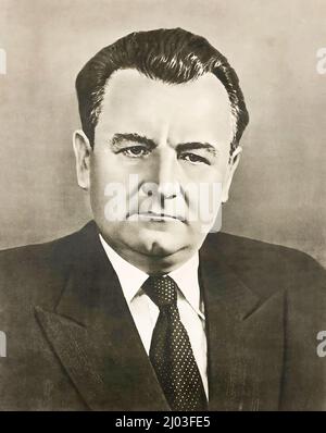 Photo portrait of Klement Gottwald (1896 – 1953). He was a Czech communist politician, who was the leader of the Communist Party of Czechoslovakia from 1929 until his death in 1953–titled as general secretary until 1945 and as chairman from 1945 to 1953. He was the first leader of Communist Czechoslovakia from 1948 to 1953. Stock Photo