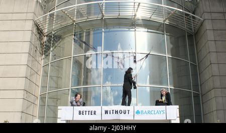 Extinction Rebellion Barclaycard HQ protest -Stop funding fossil fuels / Better of without Barclays -14/03/22 Stock Photo