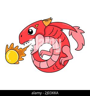 red dragon is spitting fireball Stock Vector