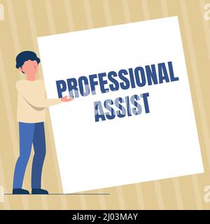 Writing displaying text Professional Assist. Conceptual photo help a professional doing some expert task or duty Man Standing Drawing Holding Stock Photo